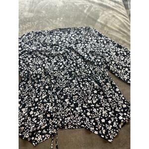 Lane Bryant Top 22 24 Womens Plus Black White DrawString Tunic‎ Shirt 3/4 Sleeve